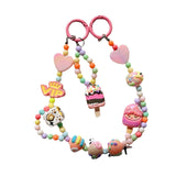 Maxbell Keychain Keyring Phone Lanyard Lovely Cute Beaded Phone Charms for Gift Kids Pink