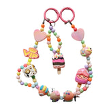 Maxbell Keychain Keyring Phone Lanyard Lovely Cute Beaded Phone Charms for Gift Kids Pink