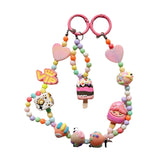 Maxbell Keychain Keyring Phone Lanyard Lovely Cute Beaded Phone Charms for Gift Kids Pink