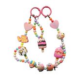 Maxbell Keychain Keyring Phone Lanyard Lovely Cute Beaded Phone Charms for Gift Kids Pink