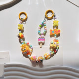 Maxbell Keychain Keyring Phone Lanyard Lovely Cute Beaded Phone Charms for Gift Kids Yellow