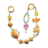 Maxbell Keychain Keyring Phone Lanyard Lovely Cute Beaded Phone Charms for Gift Kids Yellow