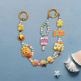 Maxbell Keychain Keyring Phone Lanyard Lovely Cute Beaded Phone Charms for Gift Kids Yellow