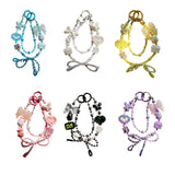 Maxbell Beaded Keychain Ornament Heart and Bow Decor Keyring for Children Women Gift Pink