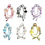 Maxbell Beaded Keychain Ornament Heart and Bow Decor Keyring for Children Women Gift Pink