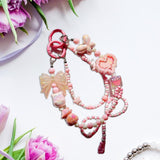 Maxbell Beaded Keychain Ornament Heart and Bow Decor Keyring for Children Women Gift Pink