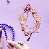 Maxbell Beaded Keychain Ornament Heart and Bow Decor Keyring for Children Women Gift Pink