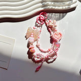 Maxbell Beaded Keychain Ornament Heart and Bow Decor Keyring for Children Women Gift Pink