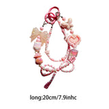 Maxbell Beaded Keychain Ornament Heart and Bow Decor Keyring for Children Women Gift Pink