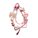Maxbell Beaded Keychain Ornament Heart and Bow Decor Keyring for Children Women Gift Pink