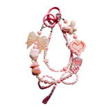 Maxbell Beaded Keychain Ornament Heart and Bow Decor Keyring for Children Women Gift Pink