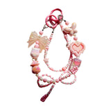 Maxbell Beaded Keychain Ornament Heart and Bow Decor Keyring for Children Women Gift Pink