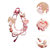 Maxbell Beaded Keychain Ornament Heart and Bow Decor Keyring for Children Women Gift Pink