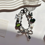 Maxbell Beaded Keychain Ornament Heart and Bow Decor Keyring for Children Women Gift Black