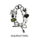Maxbell Beaded Keychain Ornament Heart and Bow Decor Keyring for Children Women Gift Black