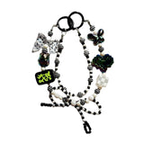 Maxbell Beaded Keychain Ornament Heart and Bow Decor Keyring for Children Women Gift Black