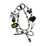 Maxbell Beaded Keychain Ornament Heart and Bow Decor Keyring for Children Women Gift Black