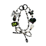 Maxbell Beaded Keychain Ornament Heart and Bow Decor Keyring for Children Women Gift Black