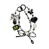 Maxbell Beaded Keychain Ornament Heart and Bow Decor Keyring for Children Women Gift Black