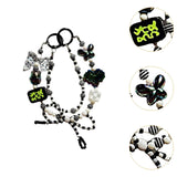 Maxbell Beaded Keychain Ornament Heart and Bow Decor Keyring for Children Women Gift Black