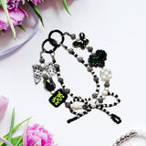 Maxbell Beaded Keychain Ornament Heart and Bow Decor Keyring for Children Women Gift Black