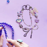 Maxbell Beaded Keychain Ornament Heart and Bow Decor Keyring for Children Women Gift Violet