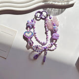 Maxbell Beaded Keychain Ornament Heart and Bow Decor Keyring for Children Women Gift Violet