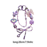 Maxbell Beaded Keychain Ornament Heart and Bow Decor Keyring for Children Women Gift Violet