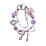 Maxbell Beaded Keychain Ornament Heart and Bow Decor Keyring for Children Women Gift Violet