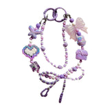 Maxbell Beaded Keychain Ornament Heart and Bow Decor Keyring for Children Women Gift Violet