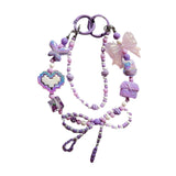 Maxbell Beaded Keychain Ornament Heart and Bow Decor Keyring for Children Women Gift Violet