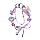 Maxbell Beaded Keychain Ornament Heart and Bow Decor Keyring for Children Women Gift Violet