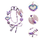 Maxbell Beaded Keychain Ornament Heart and Bow Decor Keyring for Children Women Gift Violet