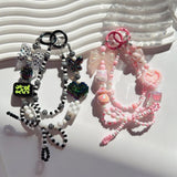 Maxbell Beaded Keychain Ornament Heart and Bow Decor Keyring for Children Women Gift Violet