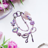Maxbell Beaded Keychain Ornament Heart and Bow Decor Keyring for Children Women Gift Violet