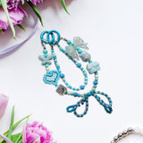 Maxbell Beaded Keychain Ornament Heart and Bow Decor Keyring for Children Women Gift Blue