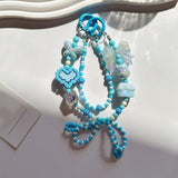 Maxbell Beaded Keychain Ornament Heart and Bow Decor Keyring for Children Women Gift Blue