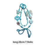 Maxbell Beaded Keychain Ornament Heart and Bow Decor Keyring for Children Women Gift Blue