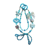 Maxbell Beaded Keychain Ornament Heart and Bow Decor Keyring for Children Women Gift Blue