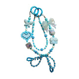 Maxbell Beaded Keychain Ornament Heart and Bow Decor Keyring for Children Women Gift Blue