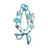 Maxbell Beaded Keychain Ornament Heart and Bow Decor Keyring for Children Women Gift Blue