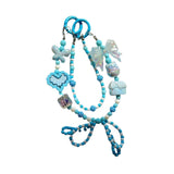 Maxbell Beaded Keychain Ornament Heart and Bow Decor Keyring for Children Women Gift Blue