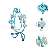 Maxbell Beaded Keychain Ornament Heart and Bow Decor Keyring for Children Women Gift Blue