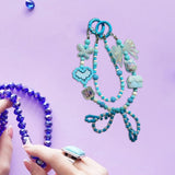 Maxbell Beaded Keychain Ornament Heart and Bow Decor Keyring for Children Women Gift Blue
