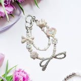 Maxbell Beaded Keychain Ornament Heart and Bow Decor Keyring for Children Women Gift White