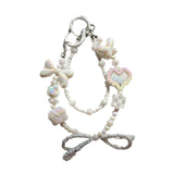 Maxbell Beaded Keychain Ornament Heart and Bow Decor Keyring for Children Women Gift White