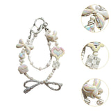 Maxbell Beaded Keychain Ornament Heart and Bow Decor Keyring for Children Women Gift White