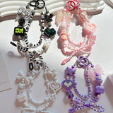 Maxbell Beaded Keychain Ornament Heart and Bow Decor Keyring for Children Women Gift White