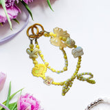 Maxbell Beaded Keychain Ornament Heart and Bow Decor Keyring for Children Women Gift Yellow