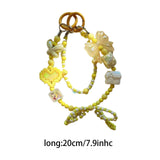 Maxbell Beaded Keychain Ornament Heart and Bow Decor Keyring for Children Women Gift Yellow